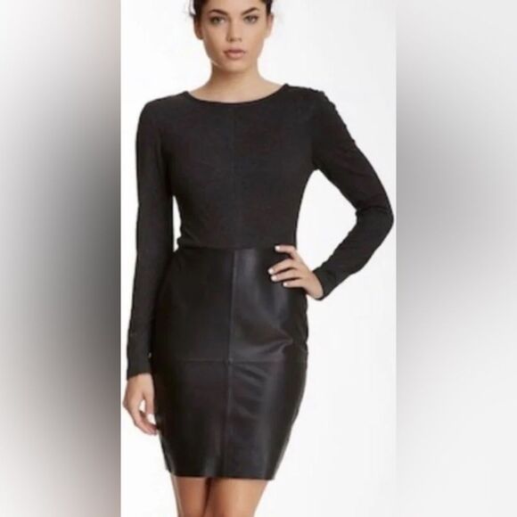 Trina Turk NWT! Sutherland Ponte Leather Long Sleeve Mini Dress in Black size 12 - Picture 15 of 16